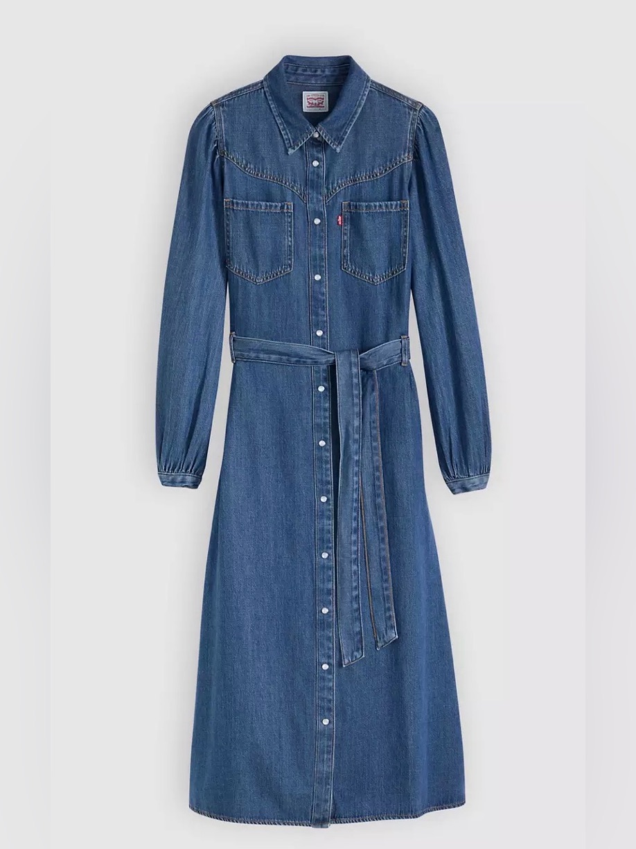 Denim Tie-Waist Shirt Dress - Blue